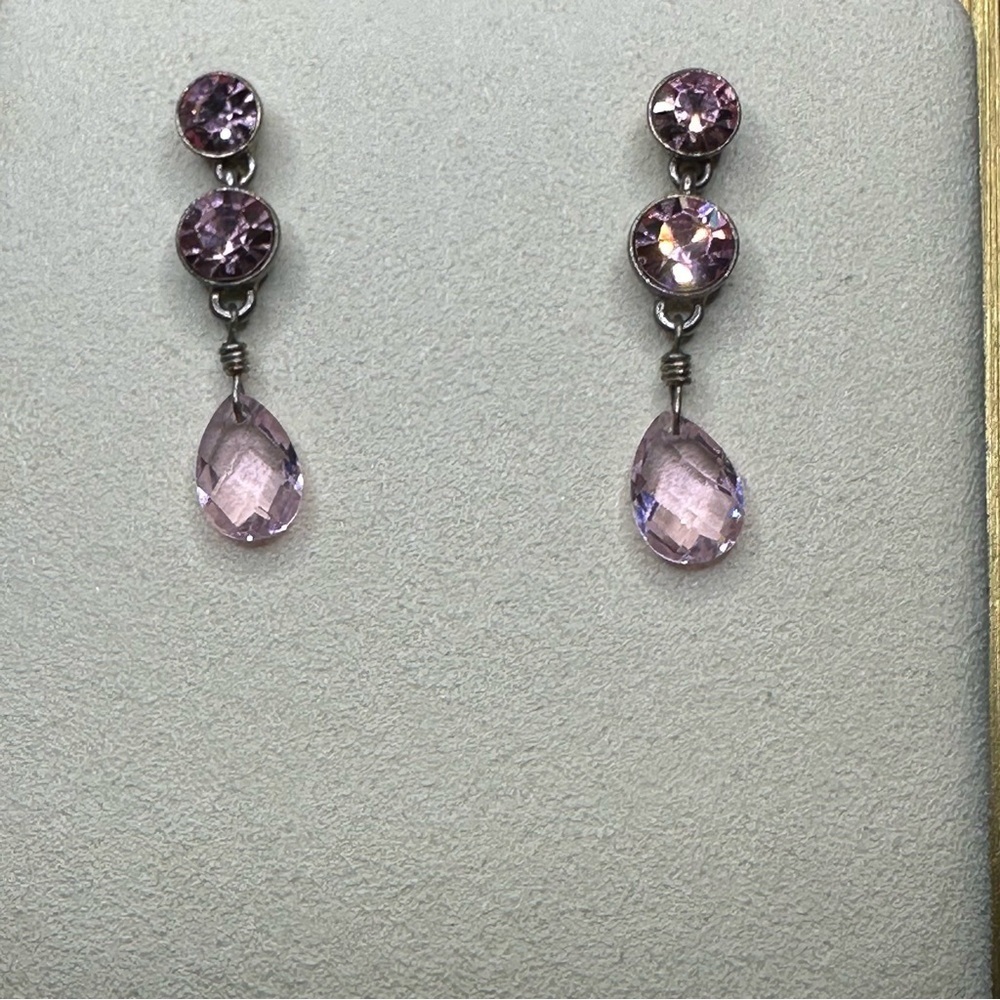Vintage Pink Crystal Drop Earrings | Faceted Glass Teardrop Dangle Earrings